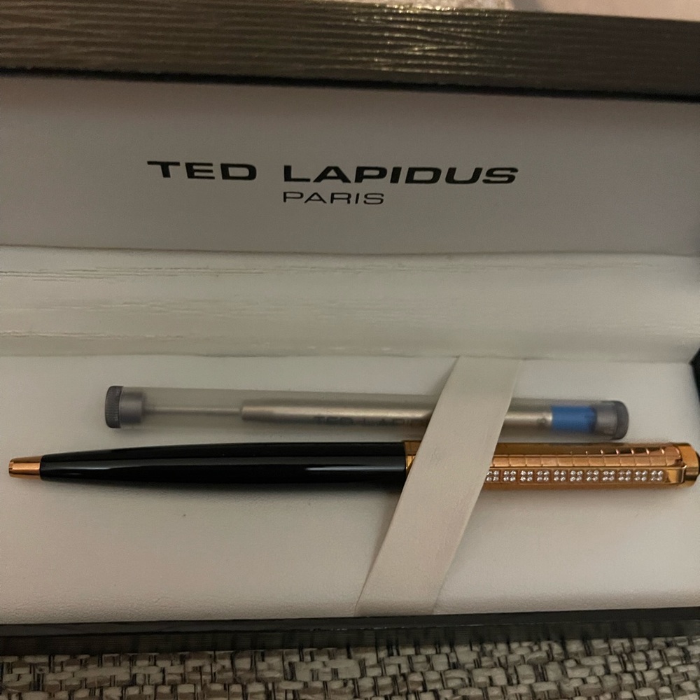 Ted Lapidus Paris Crystal Accent Black & Gold Ballpoint Pen w/ Box